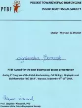 PTBF Award for the Best biophysical poster presentation